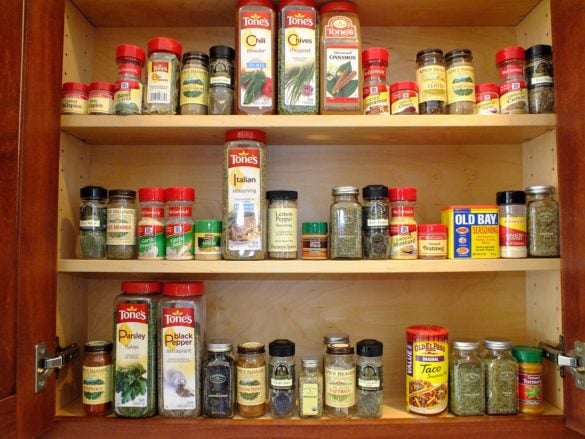 spices organized in a closet