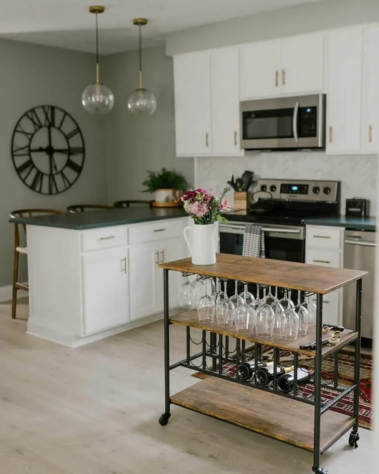 A Functional Addition: Neutral Kitchen With Island Trolley