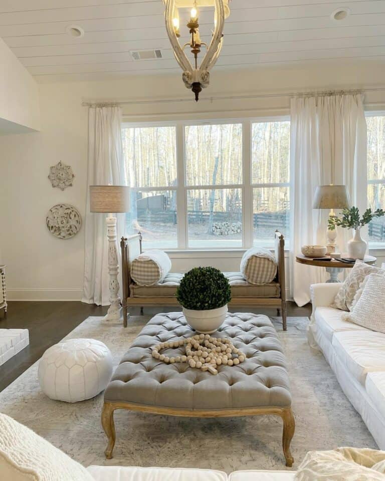 A Rustic Touch: Wood Day Bench in the Farmhouse Family Room