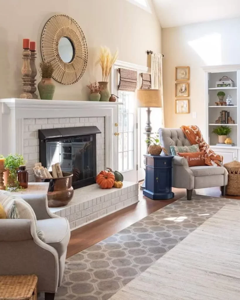 Autumn Decorations: A Platformed Fireplace's Warm Embrace