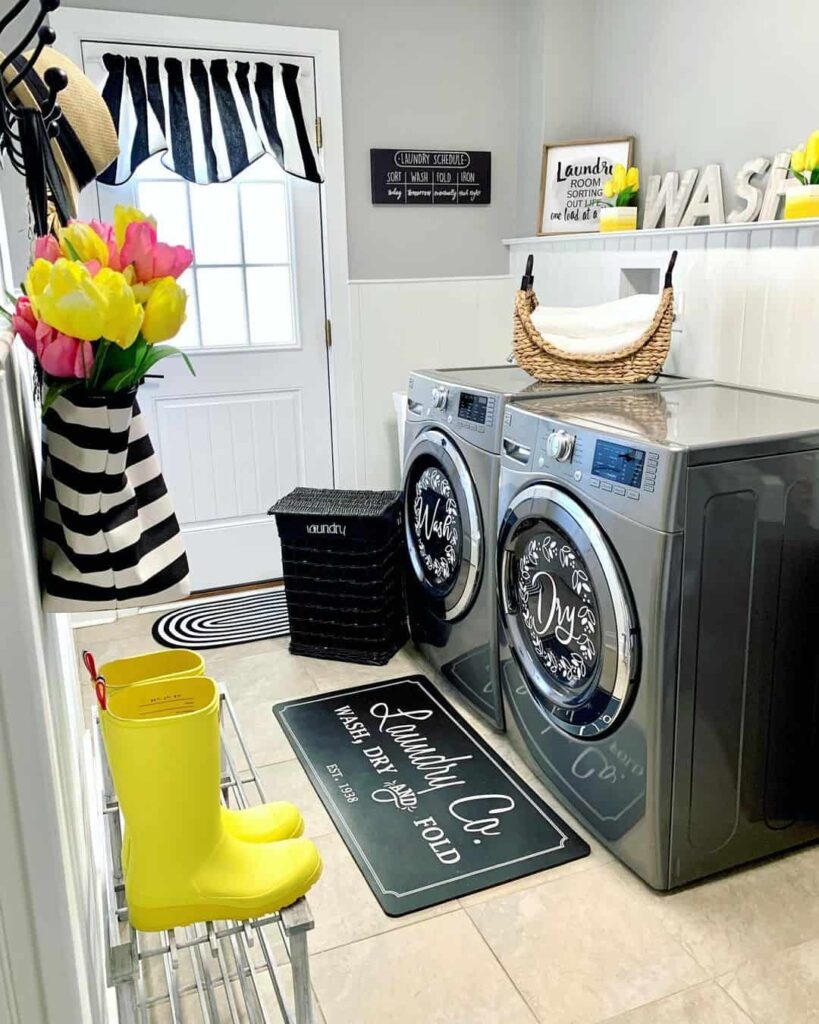 Black, White, and Yellow Laundry Room Inspiration