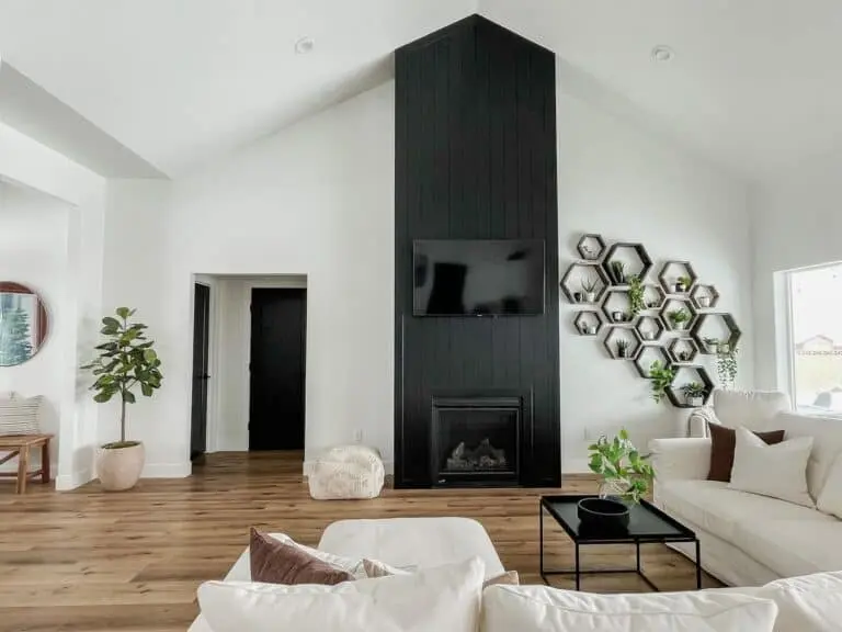 Contemporary Aesthetics: Black Fireplace in a Vaulted Setting