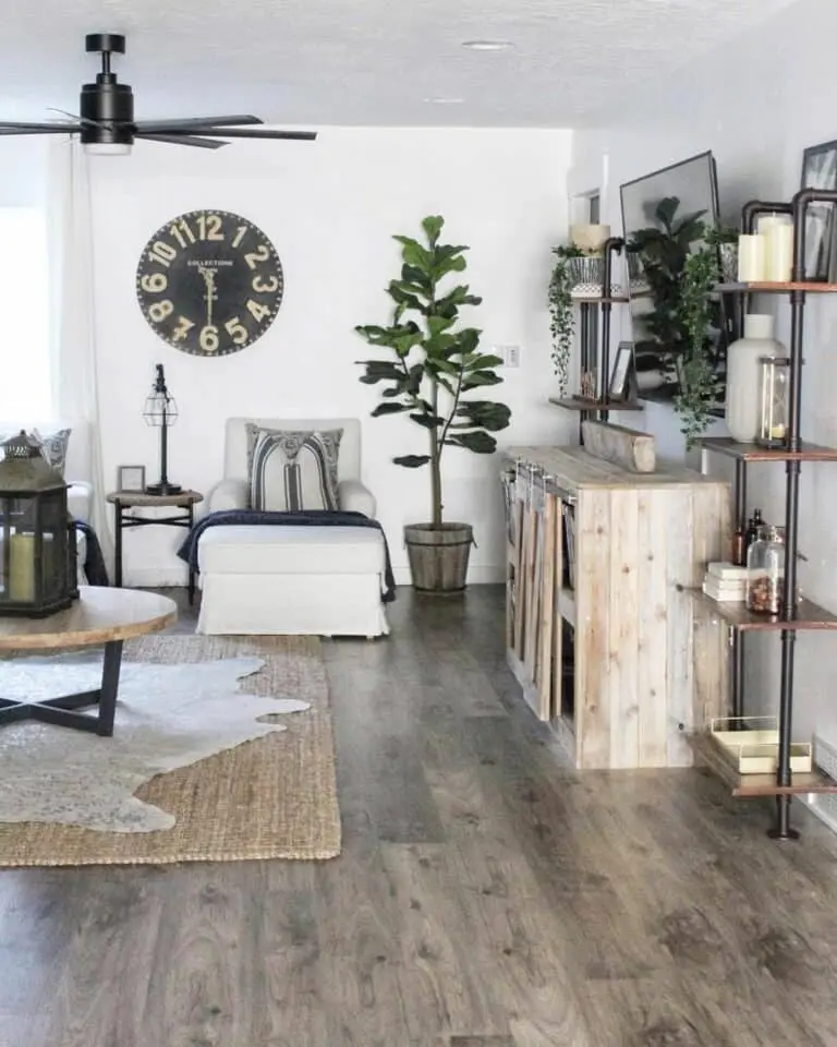 Cozy Ambiance with Rustic Cabinet Accents in the Living Room