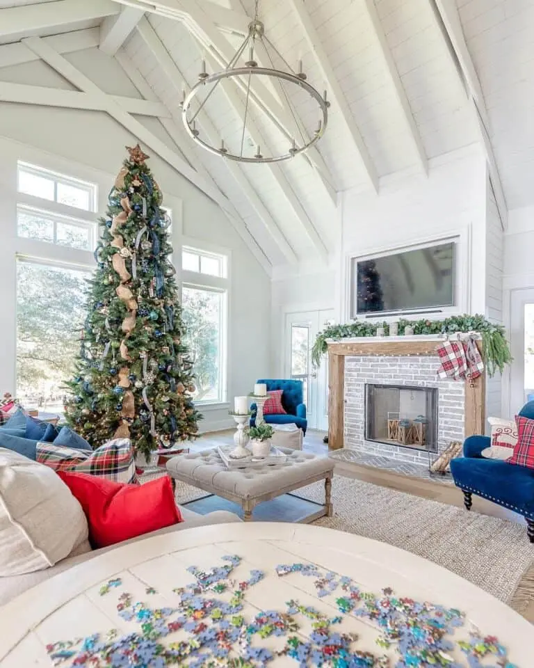 Enchanting Harmony: Shiplap Vaulted Ceiling and Fireplace Focal Point