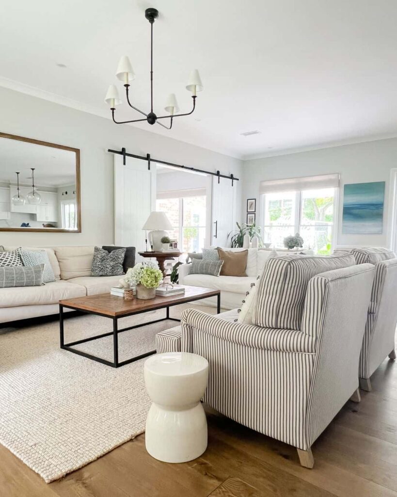 Farmhouse Living Room With Cream Rug