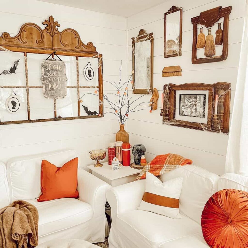 Farmhouse Living Room With Orange Cushions