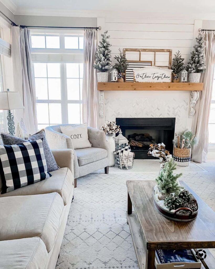 Festively-decorated Living Room With White Rug