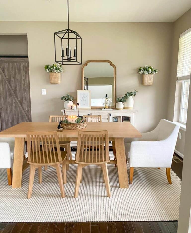 Graceful White Sideboard Alongside Wooden Dining Table