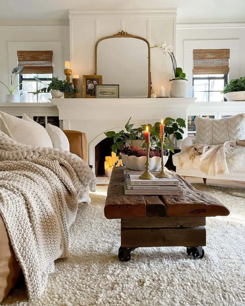 Grand Living Room With Cream Tufted Rug