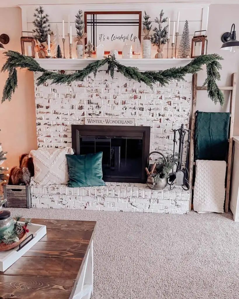 Holiday Magic on a Painted Brick Fireplace
