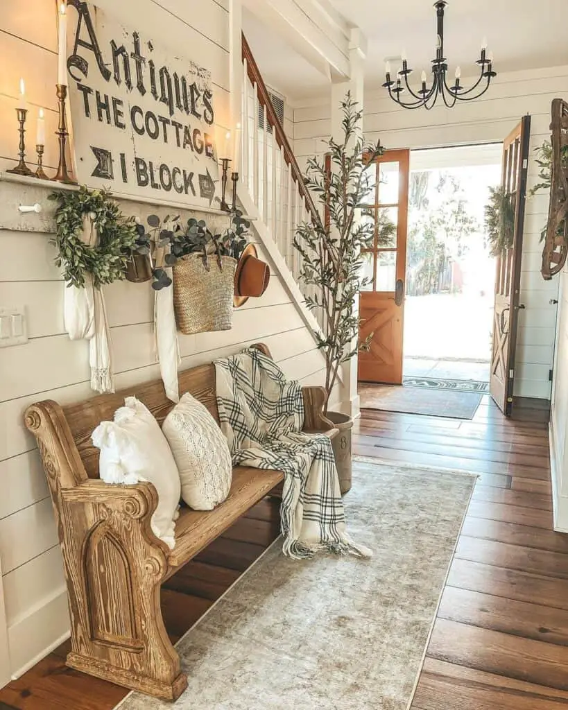 Inviting Entryway Charm: Double French Doors and Shiplap Welcome