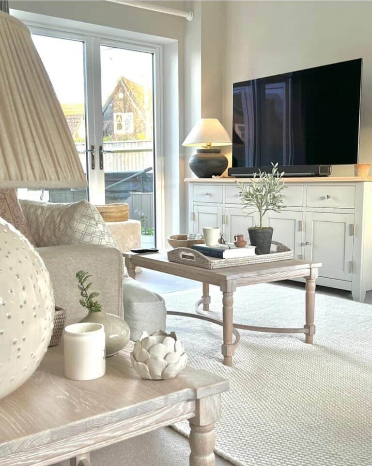 Inviting Neutral Living Room Highlighting an Entertainment Center