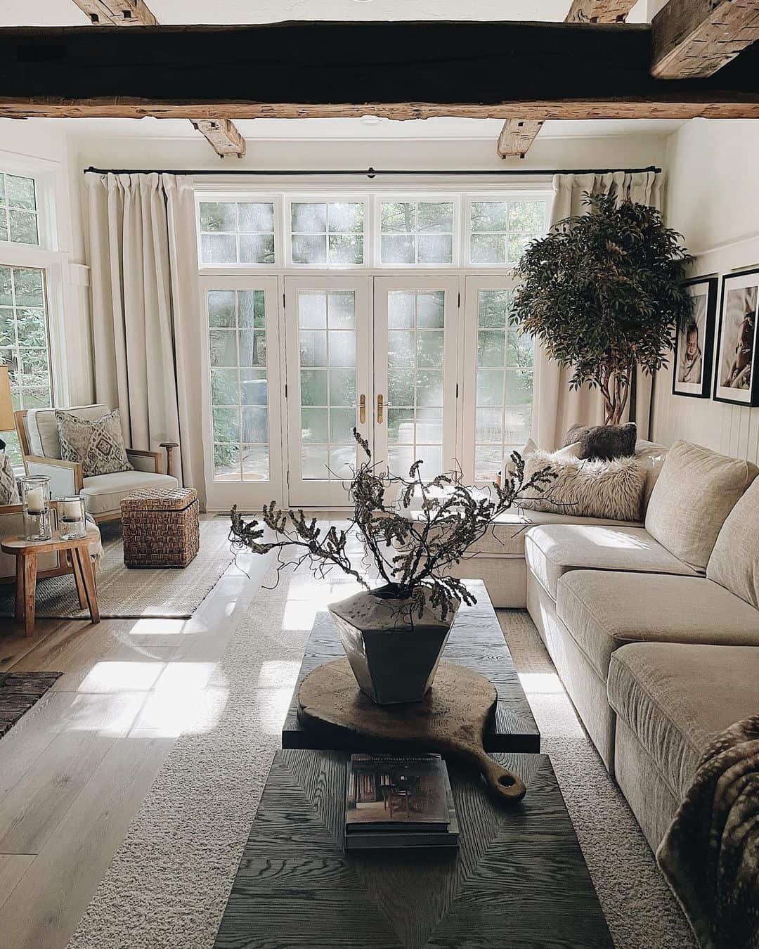 Moody Living Room with Rustic Wood Table