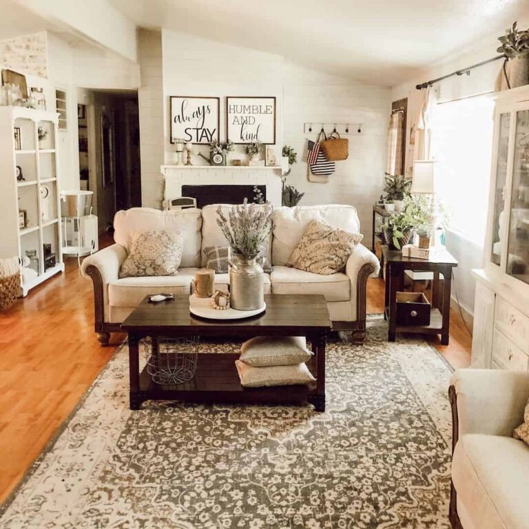 7+ Farmhouse Living Room Rug Ideas to Wrap Your Feet in Cozy Country ...