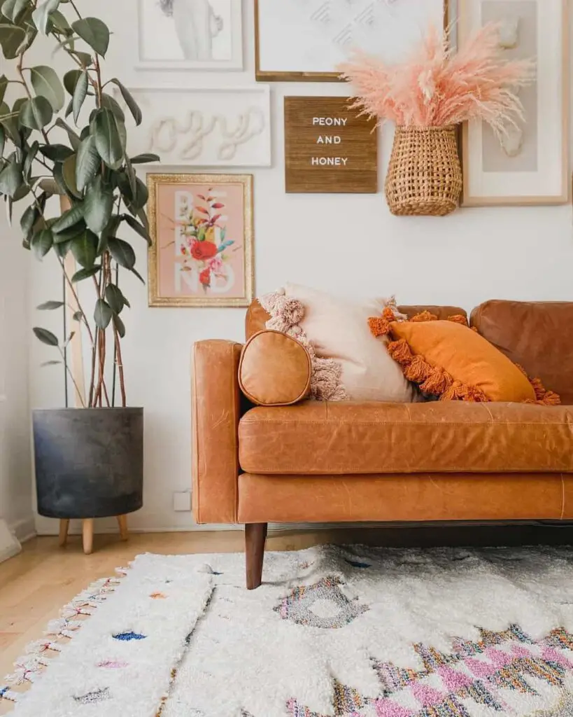 Orange Living Room with a Bohemian Twist