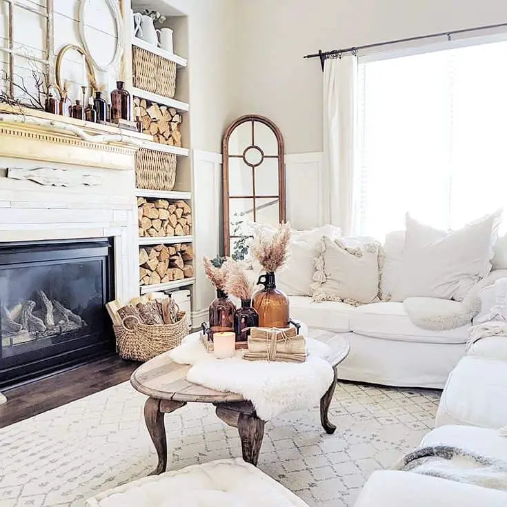 Reclaimed Wooden Coffee Table in a White Living Room