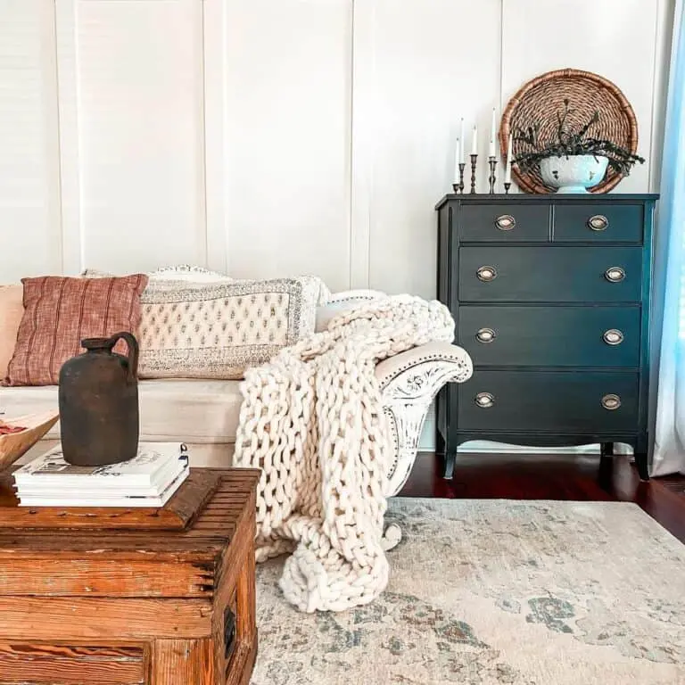 Reviving Vintage Charm: Farmhouse Living Room's Timeless Wood Furniture