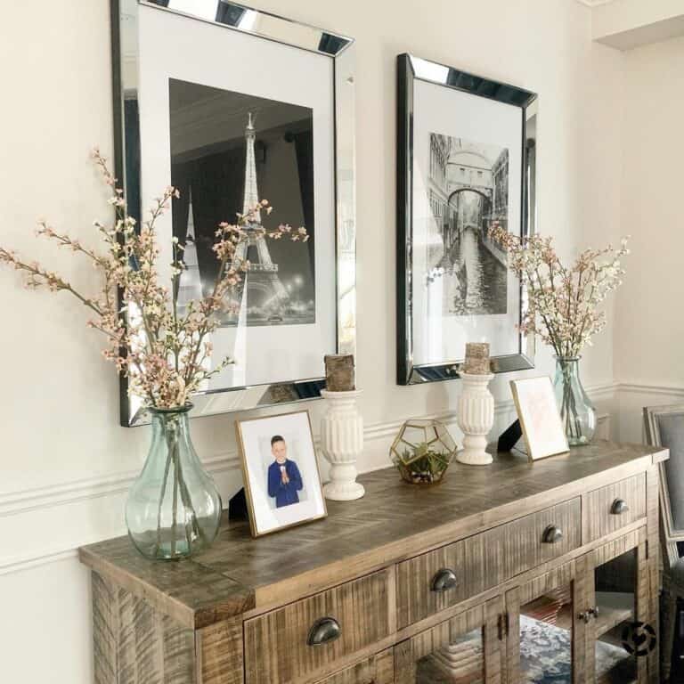 Rustic Console Table Adorned with Springtime Blossoms