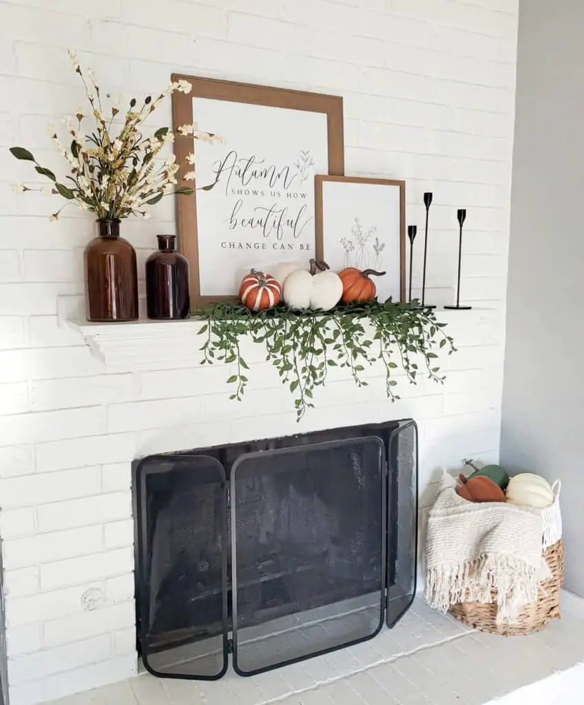 Rustic Contrast: Black Metal Screens and White Fireplace