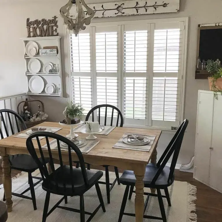 Rustic Elegance: Farmhouse Dining with Plantation Shutters