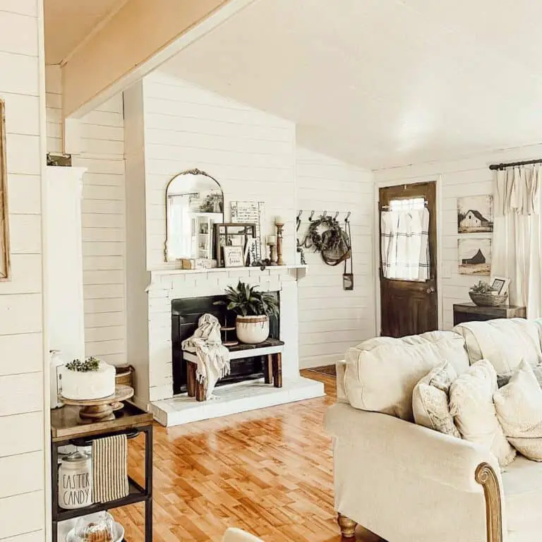 Rustic Elegance: White Shiplap Farmhouse Living Room