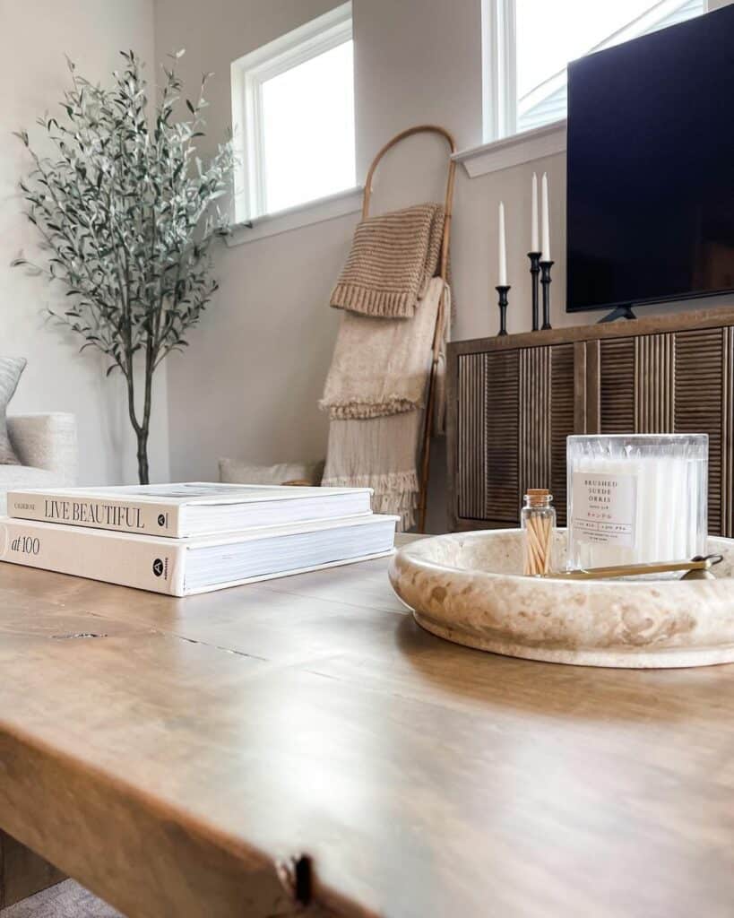 Rustic Elements: Living Room Adorned with Wooden Accents