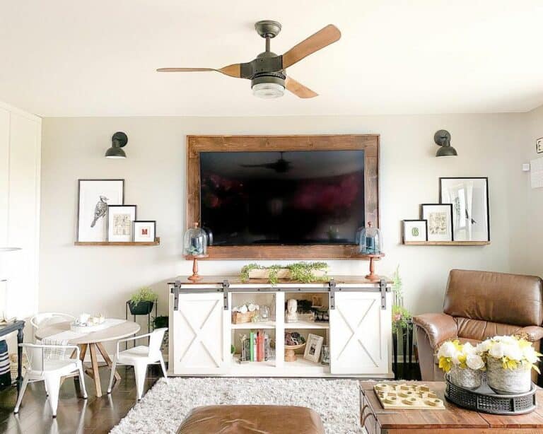 Rustic Television Display Enhanced by Barn Console Table