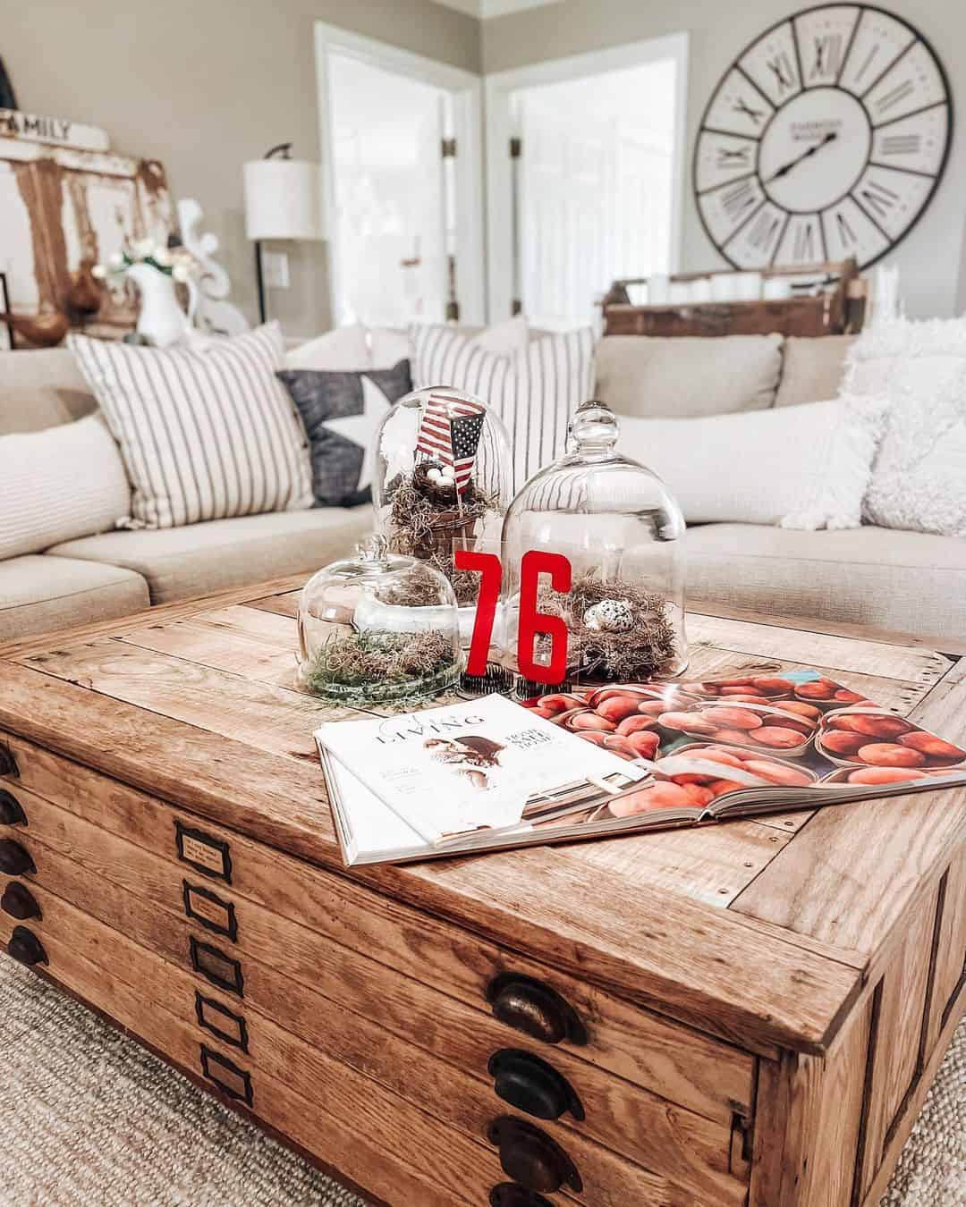 Rustic Wood Apothecary Coffee Table with Glass Cloches