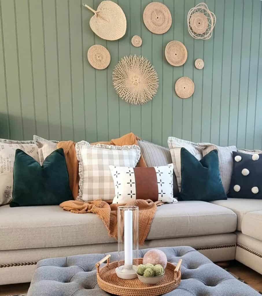 Sage Walls and Wicker Plates: Embracing Bohemian Wall Décor