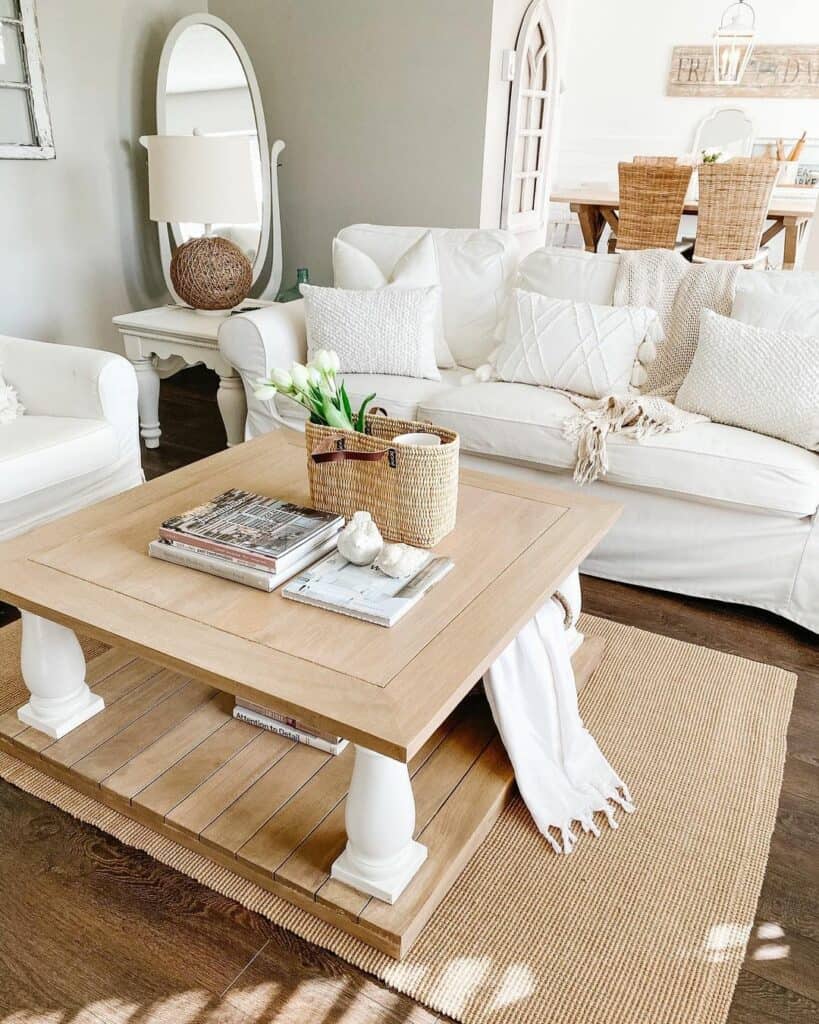 Serene White and Wood Fusion in a Modern Living Room