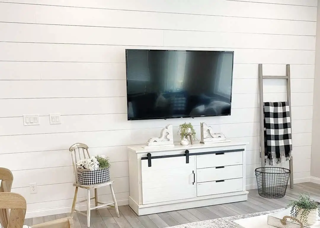 Shiplap TV Wall Imbued with Buffalo Plaid Accents