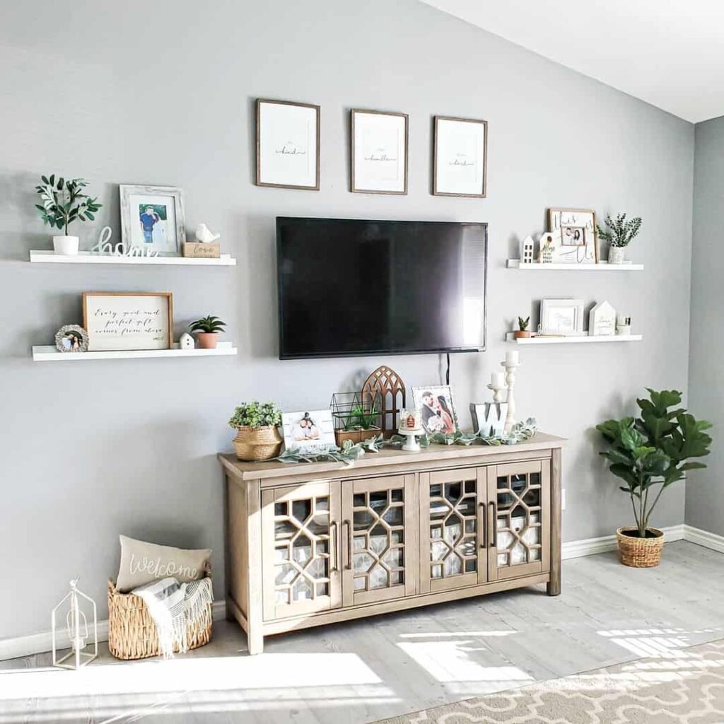 Striking TV Wall Setup for a Contemporary Farmhouse Living Room