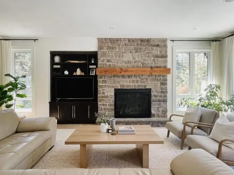 Timeless Beauty: Stained Wood Mantel for Stone Fireplaces
