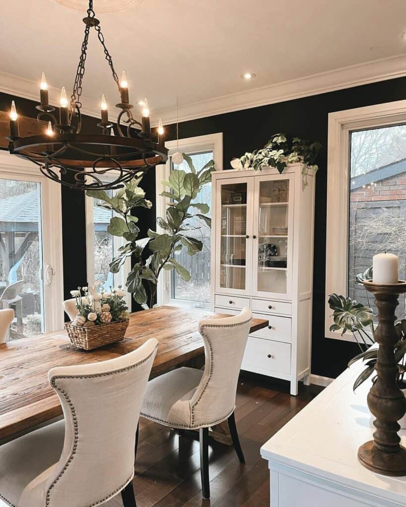 Timeless Black Dining Room with Botanical Delights