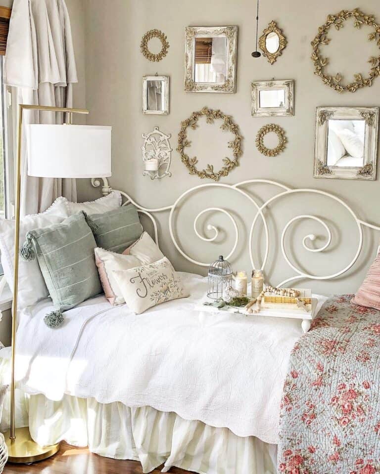 Vintage Elegance: Mirrors on the Taupe Bedroom Wall