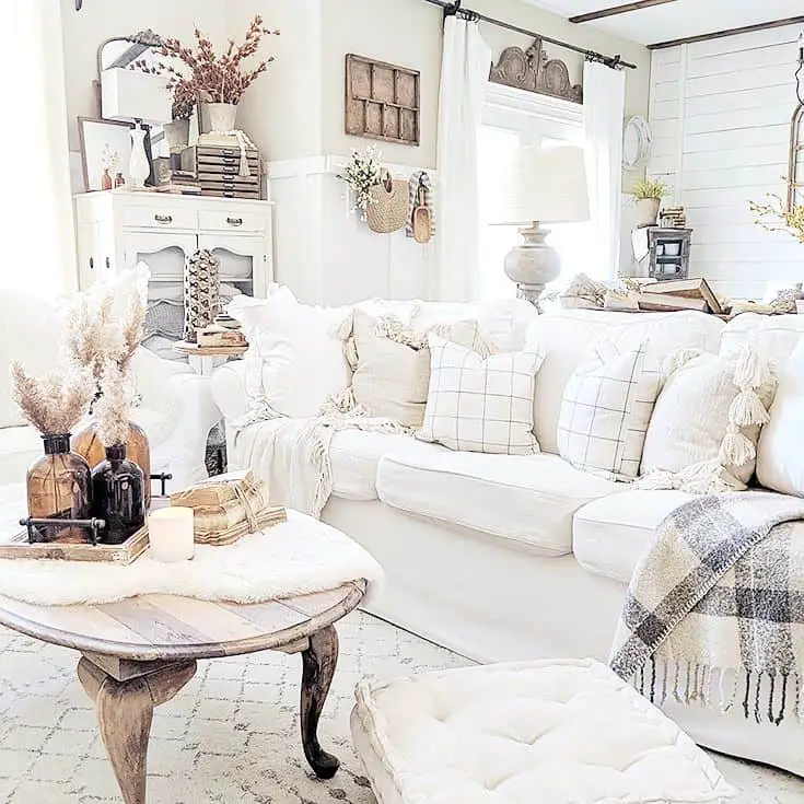 White Living Room With Diamond Rug