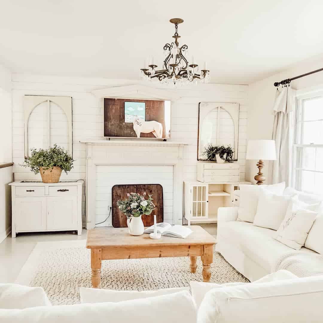 A Farmhouse-Inspired Living Room Awash in White