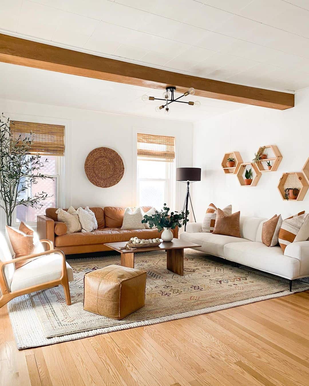 Boho Chic Living Room: Faux Exposed Wood Beams