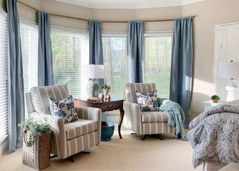 Cerulean Curtains and Cozy Bay Window Seating