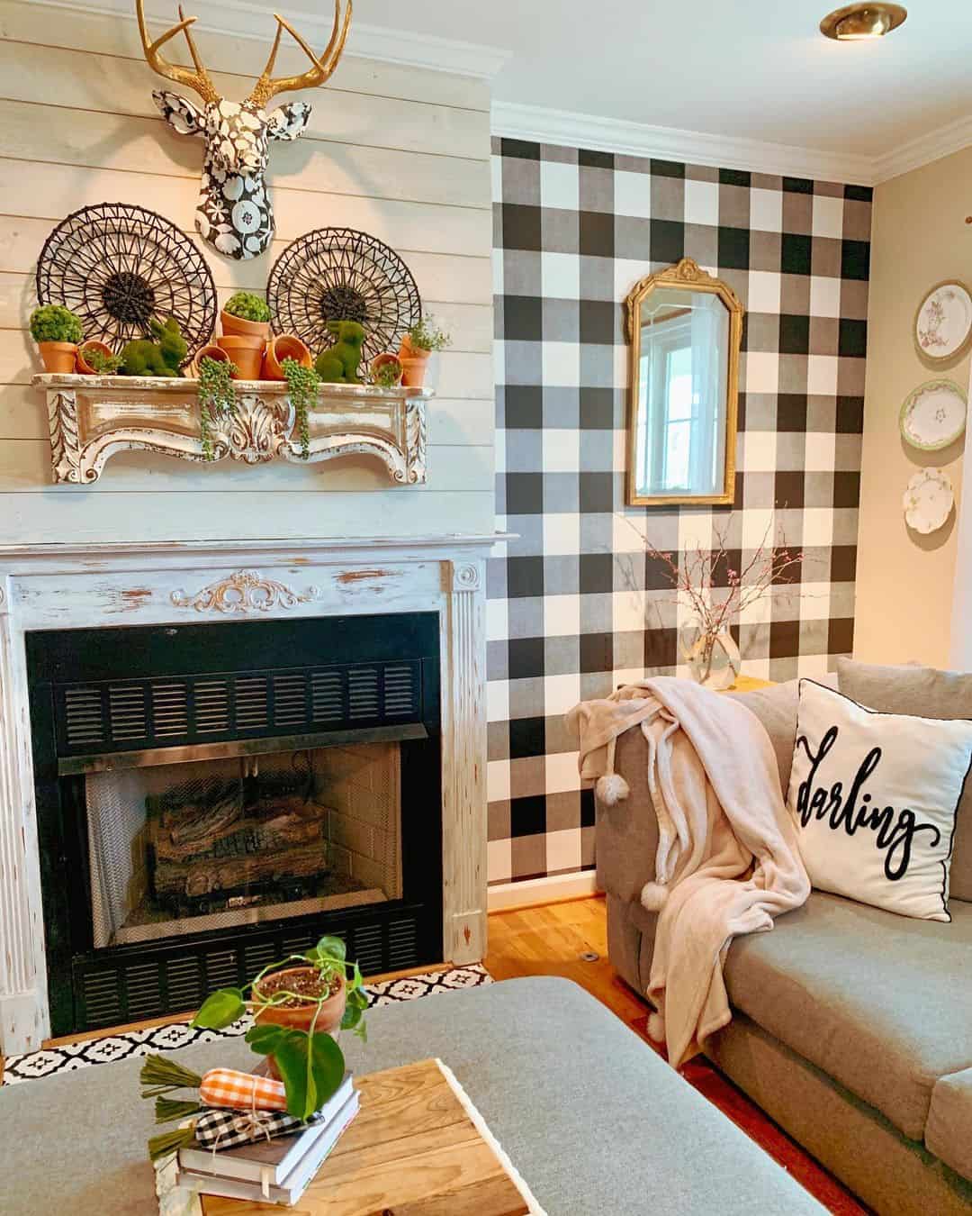 Checkered Charm with a Shiplap Fireplace