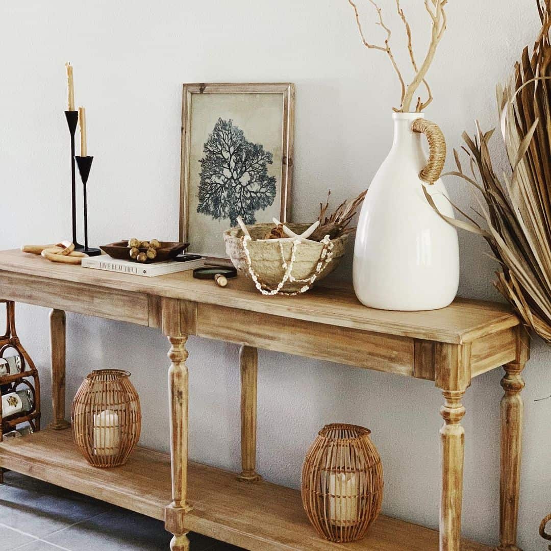 Coastal Console Table with Stained Wood Finish