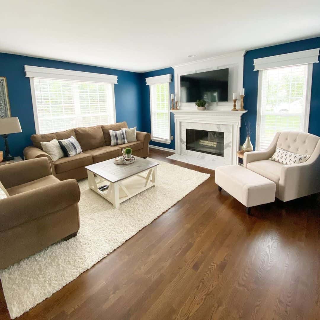 Cobalt Blue Walls Radiate Warmth in Living Room