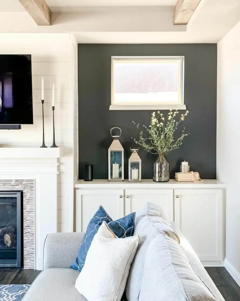 Contemporary Elegance: Gray Accent Wall and Delicate Blues