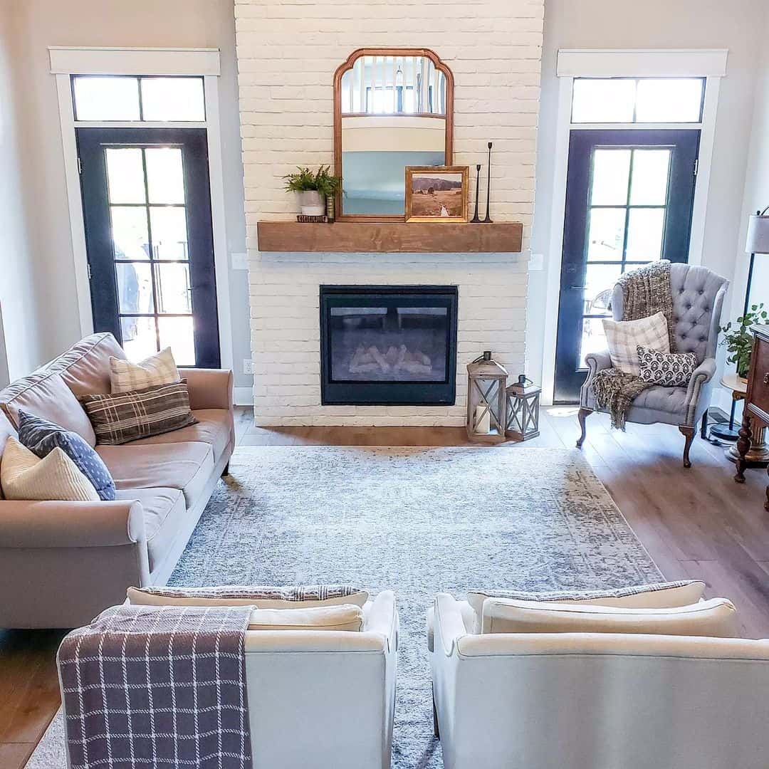 Cozy Cottage-Style Living with White Brick Fireplace