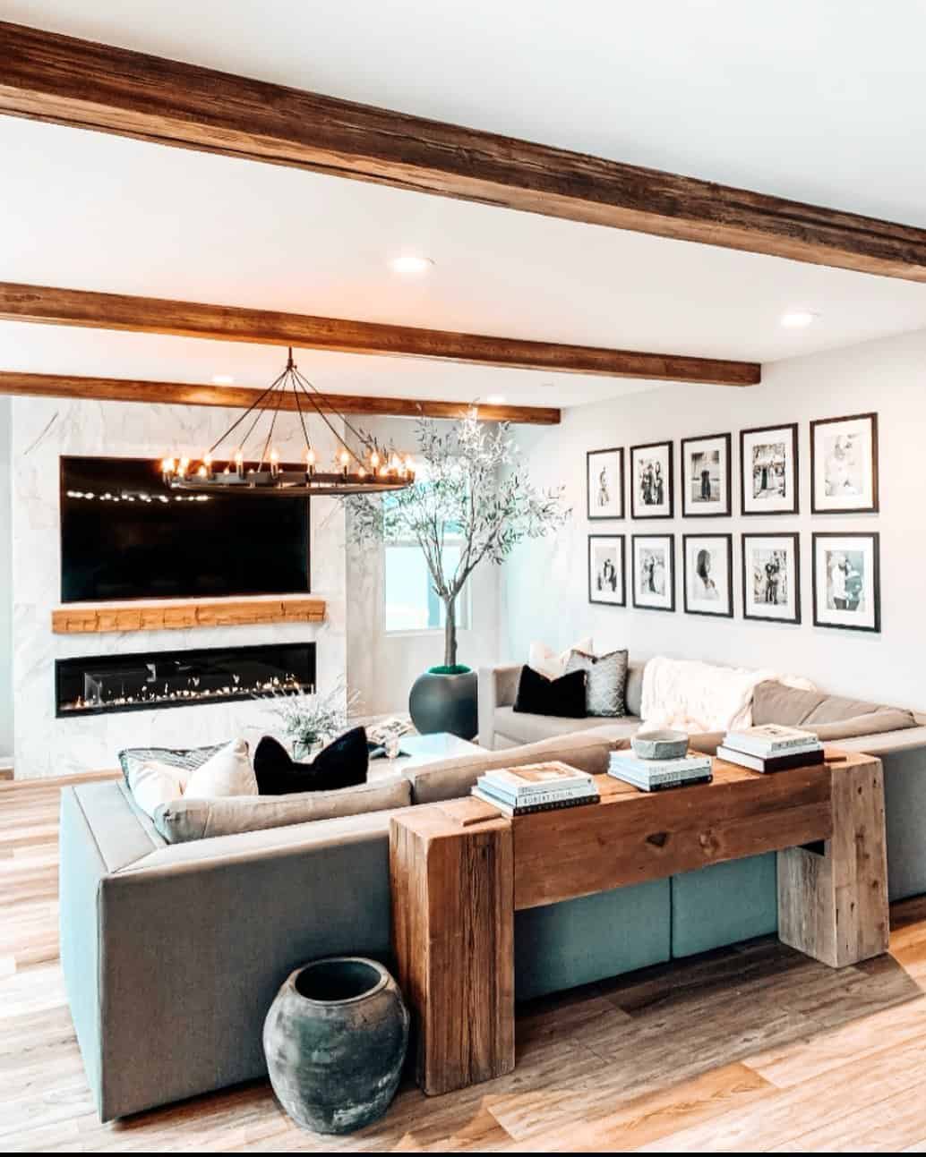 Cozy Living Beneath Low Ceilings with Exposed Rustic Wood Beams