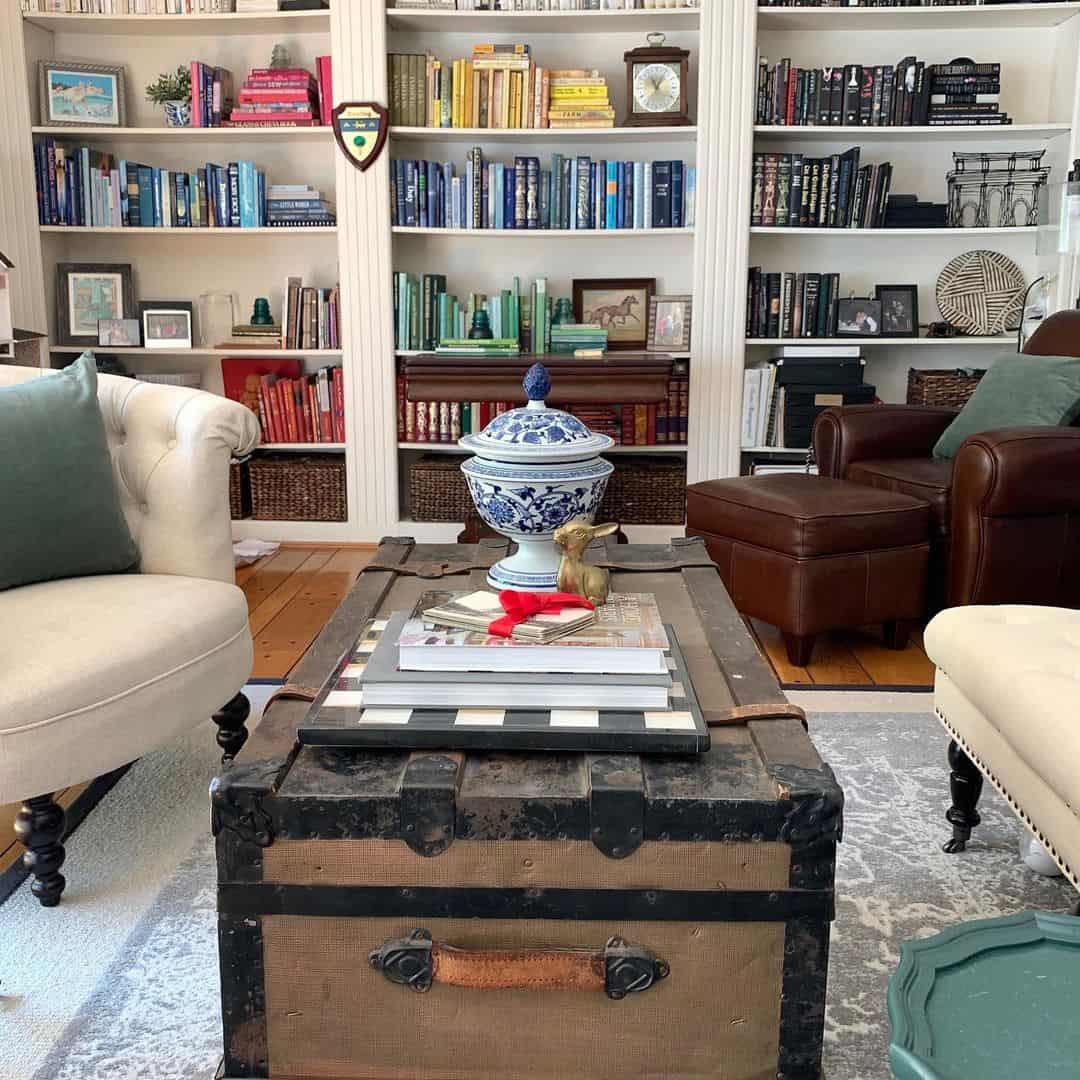 Cozy Reading Nook with White Built-in Shelves