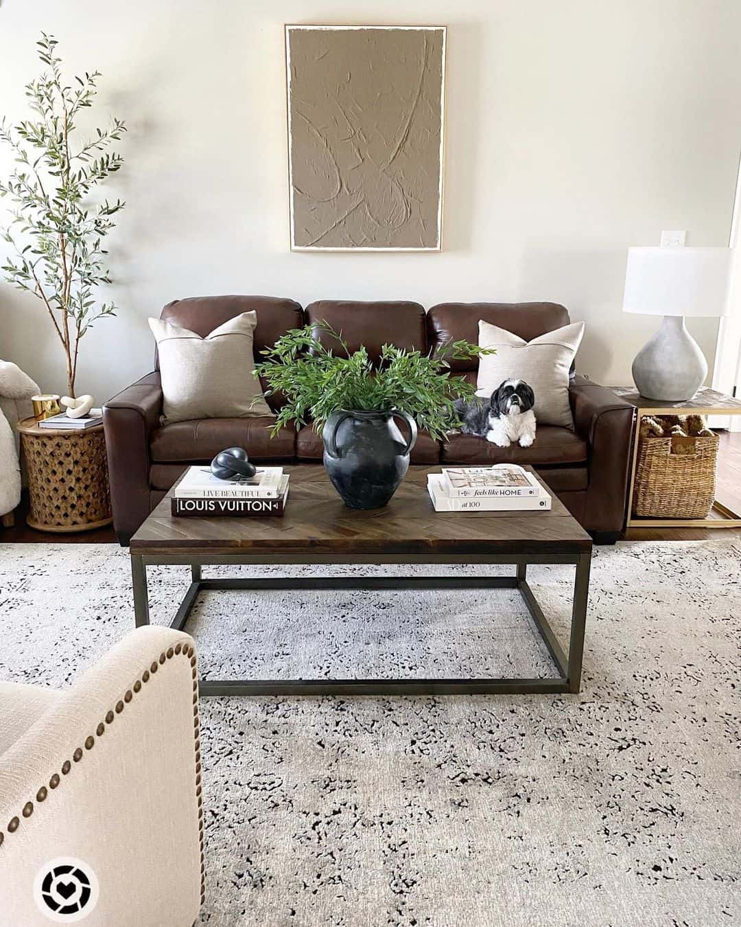 Cozy Retreat: White and Brown Modern Farmhouse Living Room