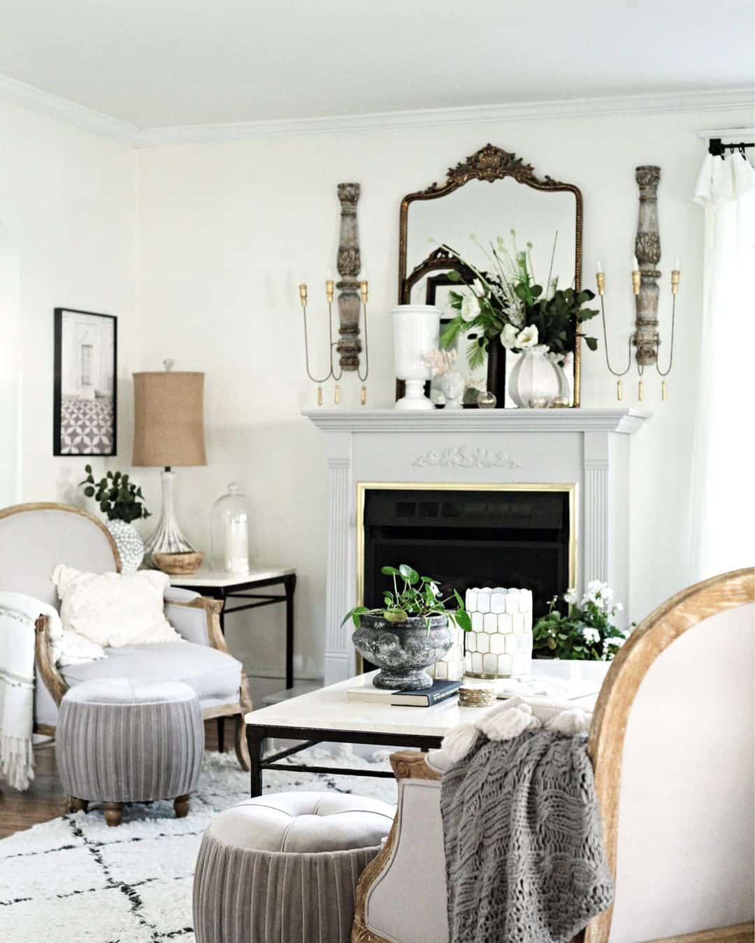 Elegant Living Room Embellished with White Flora and Foliage