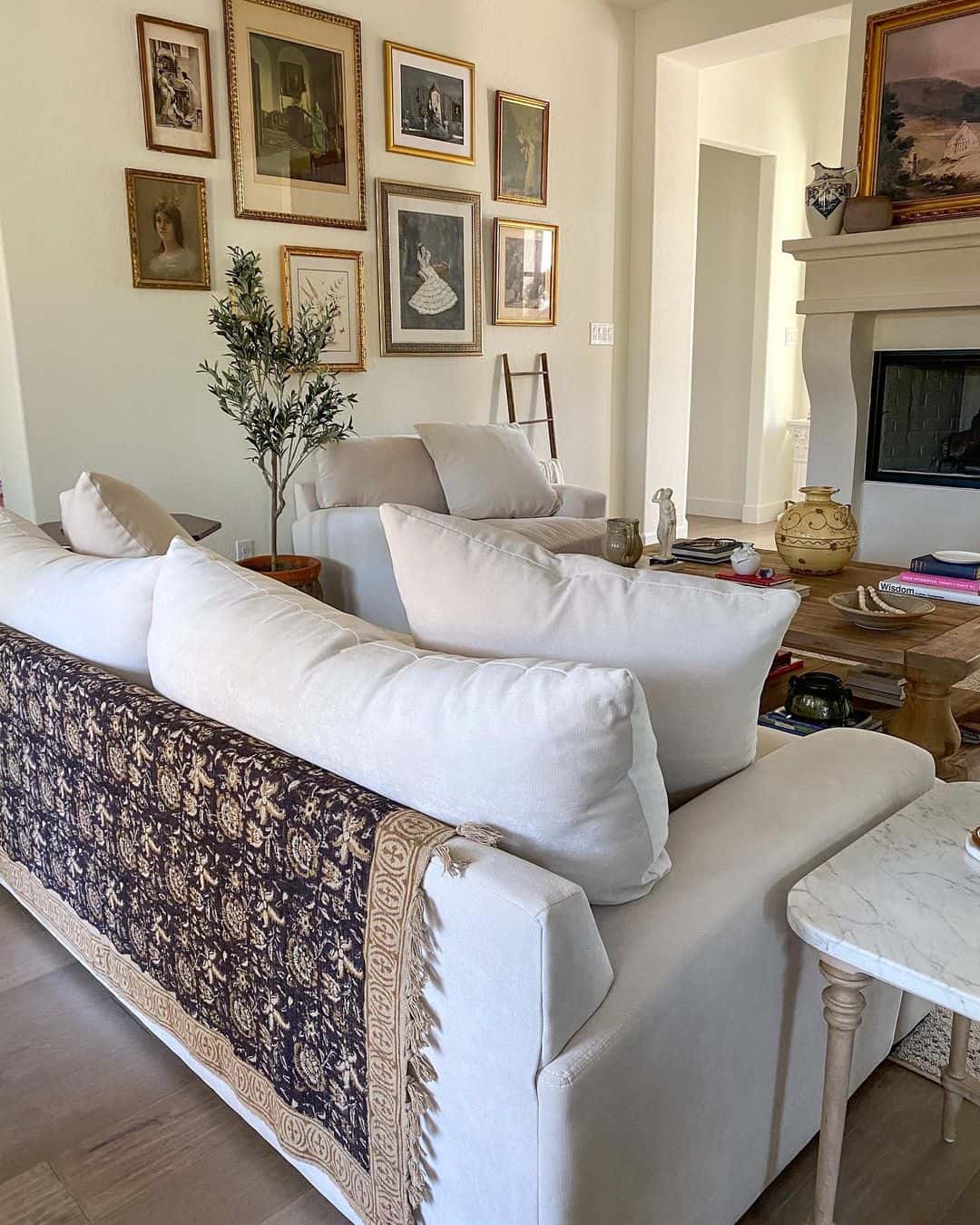 Elegant Living Room: Warm-toned Throw Blanket Adorns the Couch