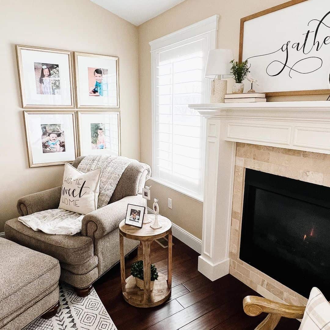 Embracing Comfort with Framed Photos on Cream Walls